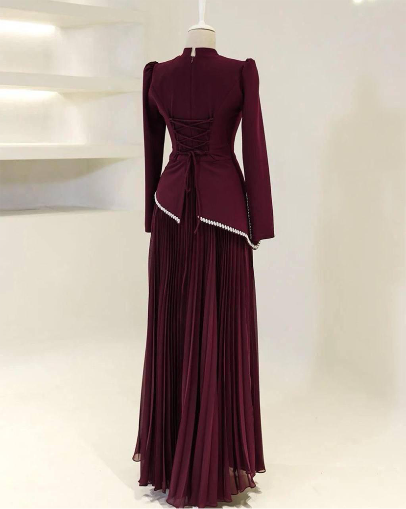 Turkish Modest Dress – Double Fabric with Chiffon & Diamond Details