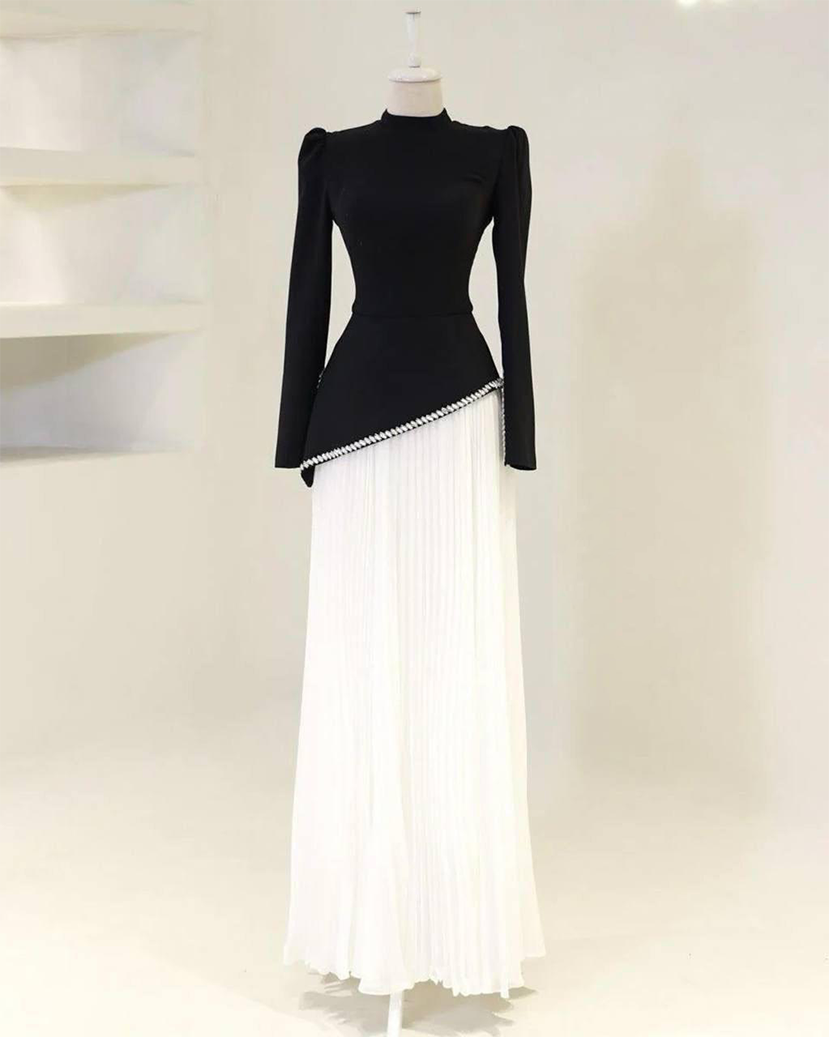 Turkish Modest Dress – Double Fabric with Chiffon & Diamond Details