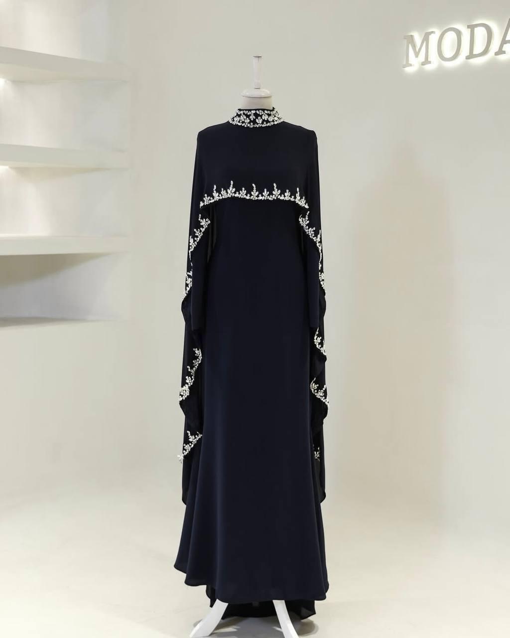 Turkish Modest Dress – Double Fabric with Shiny Accessory