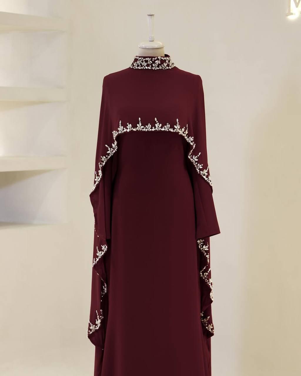 Turkish Modest Dress – Double Fabric with Shiny Accessory