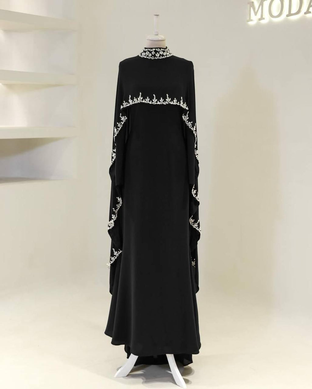 Turkish Modest Dress – Double Fabric with Shiny Accessory