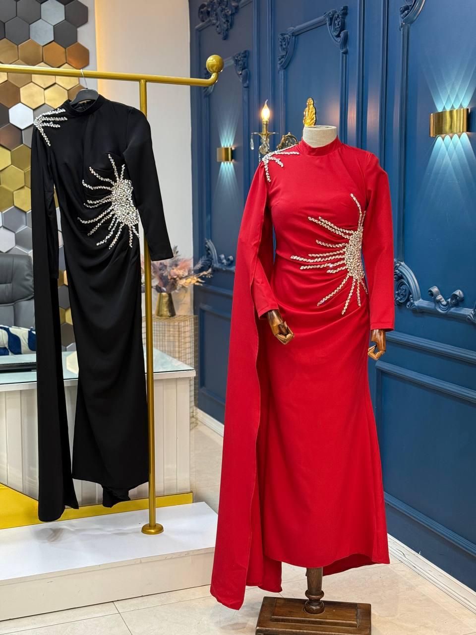 Turkish Modest Dress – Double Fabric with Shiny Accessory