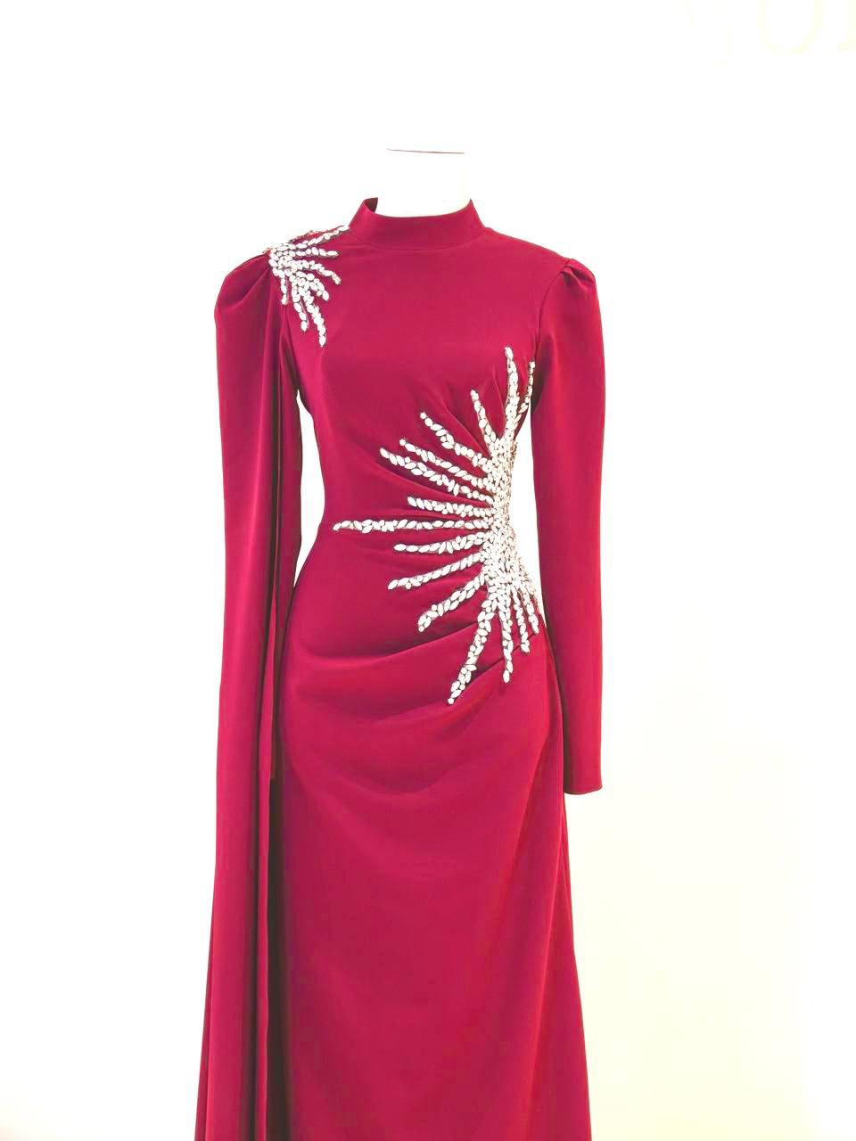 Turkish Modest Dress – Double Fabric with Shiny Accessory