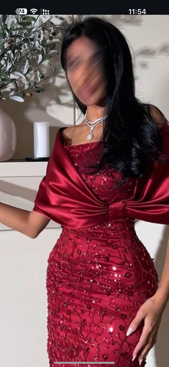 Fully Embroidered Evening Dress with Satin Neckline