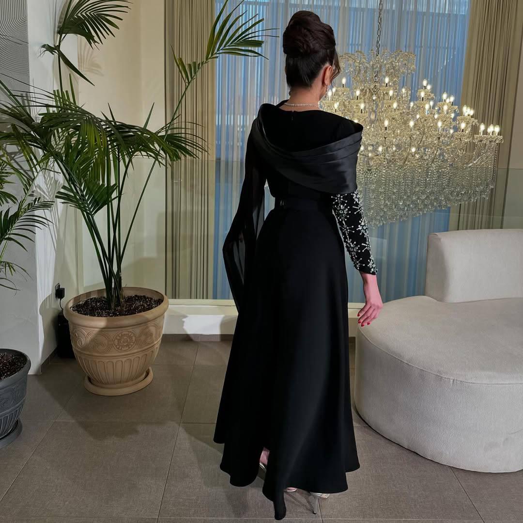 Embellished Korean Double-Fabric Jumpsuit with Long Shoulder Shawl