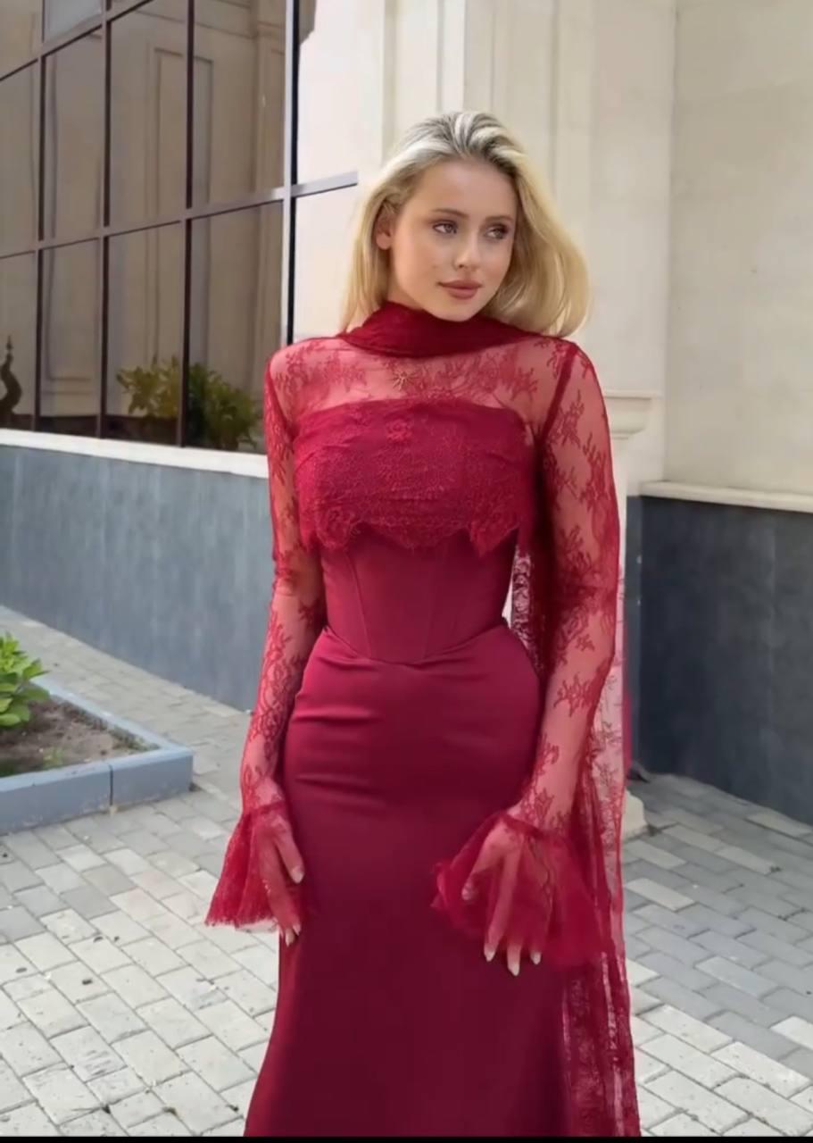 Two-Piece Evening Dress – Lace & Turkish Double Fabric