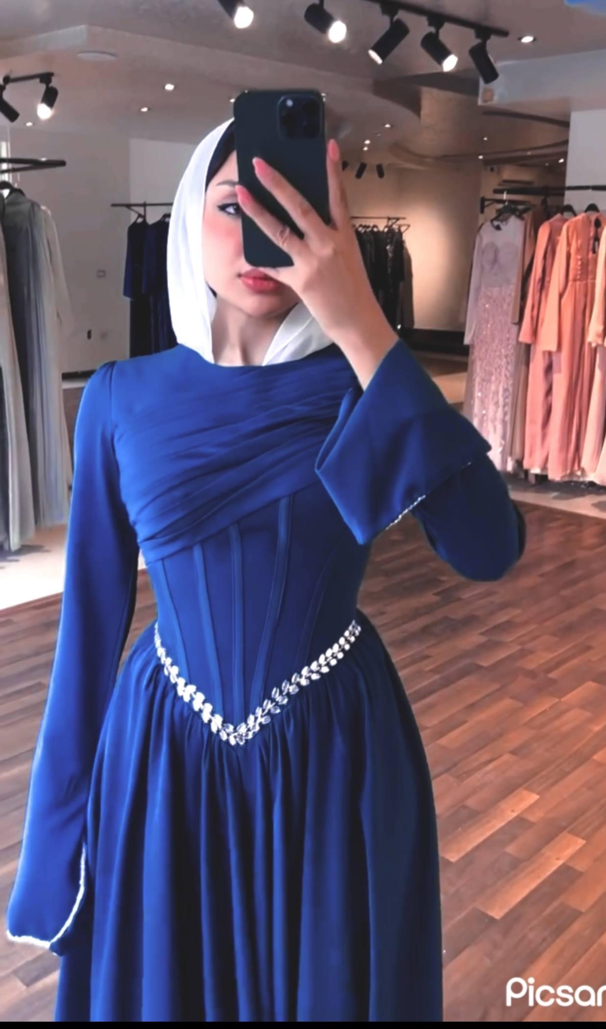 Turkish Modest Occasion Dress – Scuba Fabric with Diamond Waist Accessory