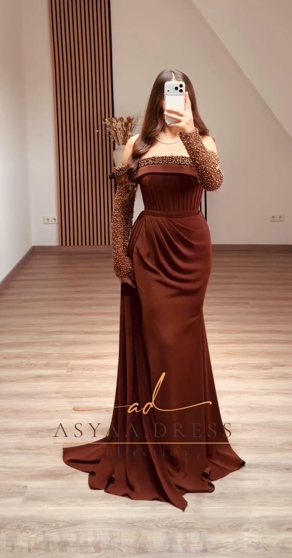 Turkish Evening Dress – Dail Fabric with Pearl Embellishments