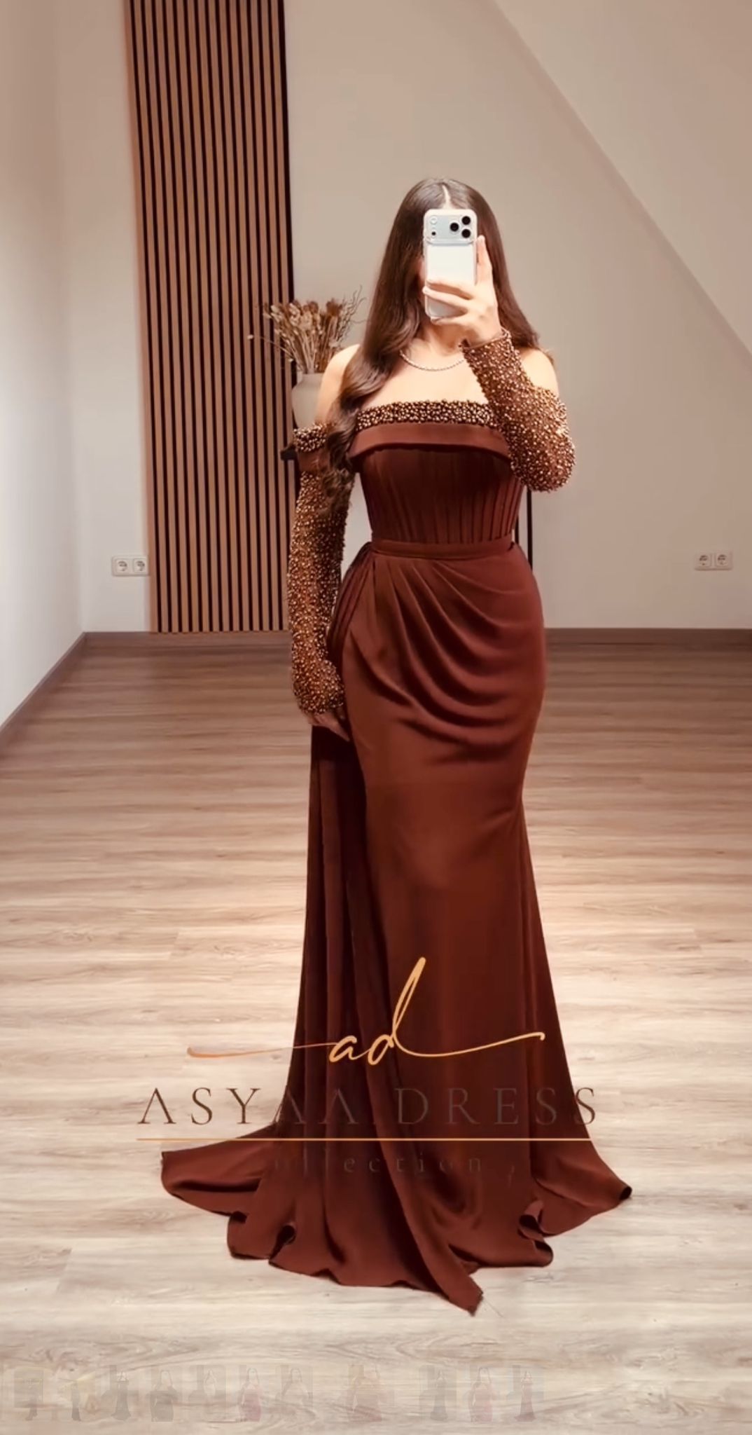 Turkish Evening Dress – Dail Fabric with Pearl Embellishments