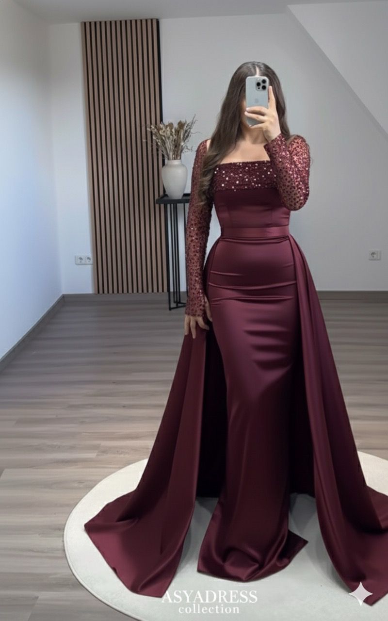 Turkish Evening Dress – Satin & Beaded Lace Top, Two-Piece Design