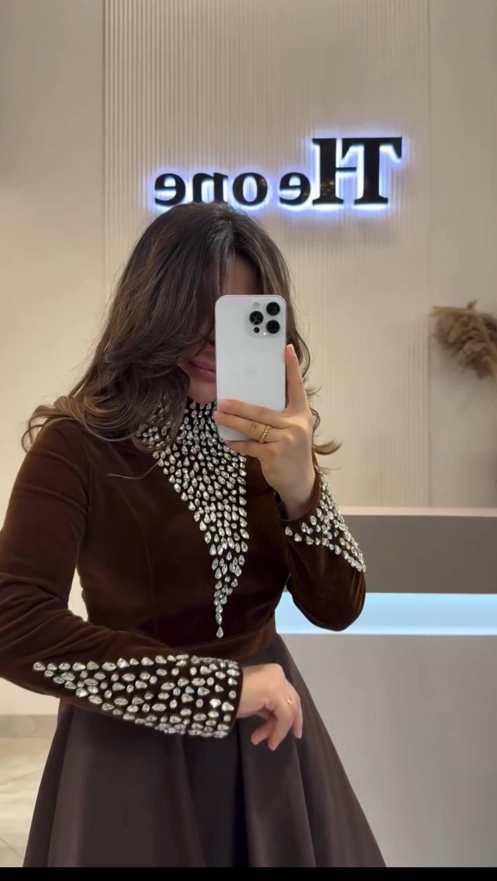 Modest Evening Dress – Velvet & Satin with Pearl Embellishments