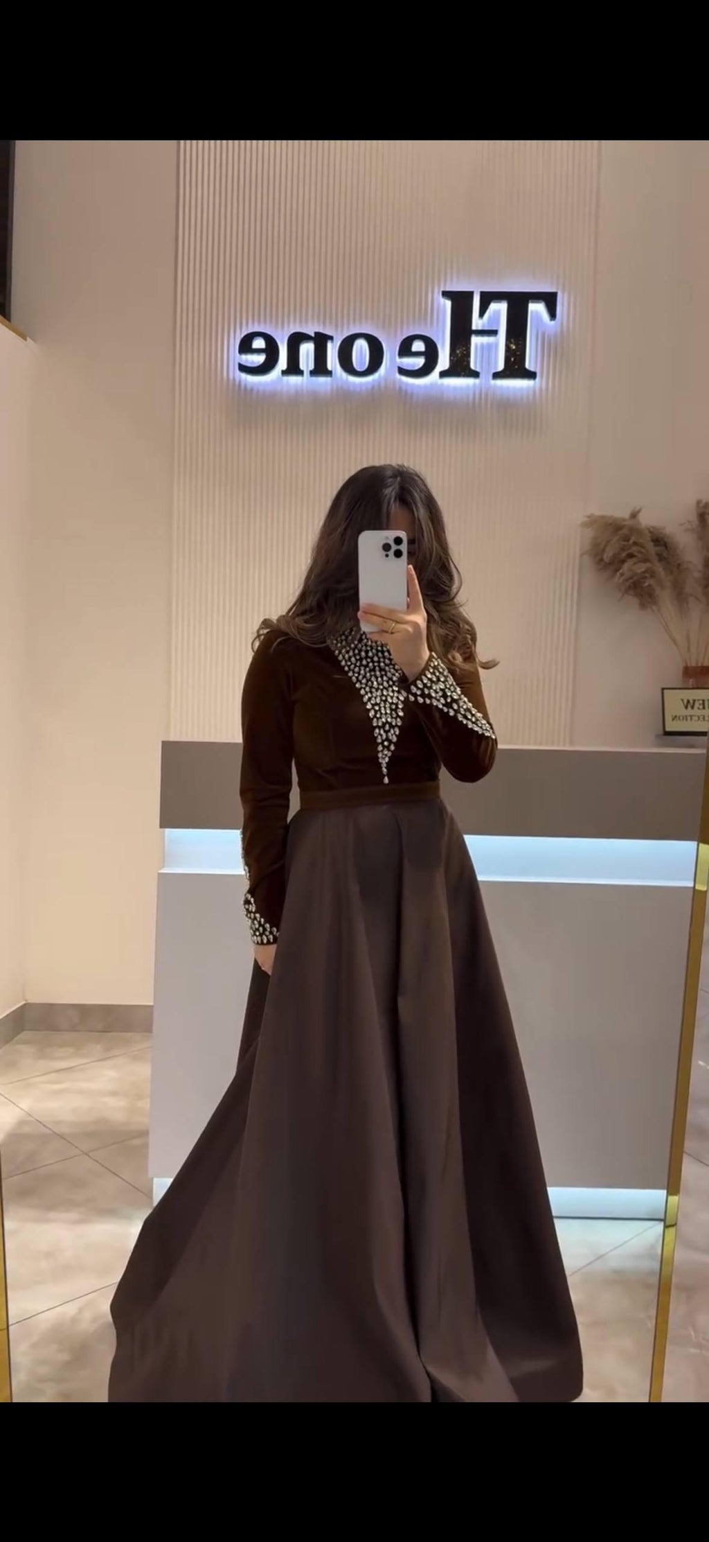 Modest Evening Dress – Velvet & Satin with Pearl Embellishments