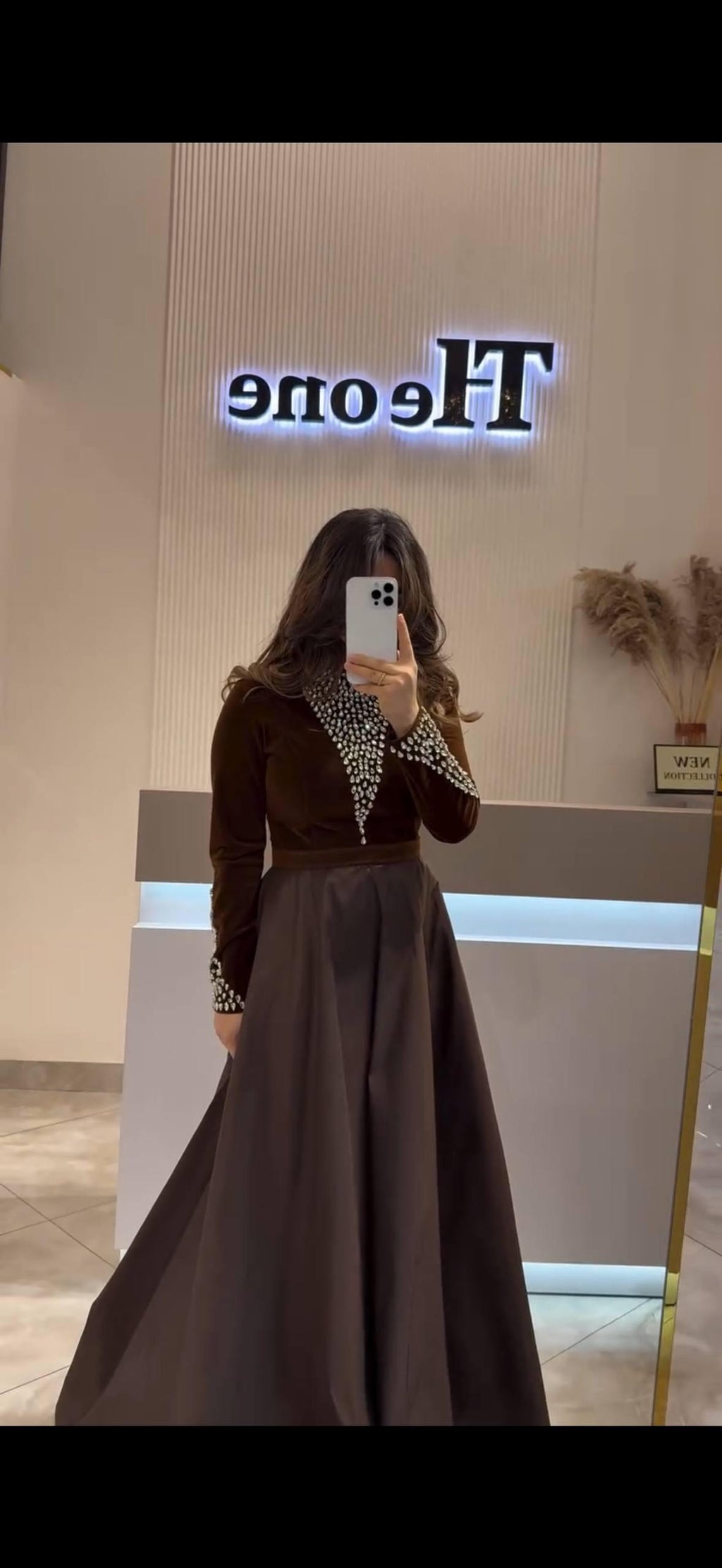 Modest Evening Dress – Velvet & Satin with Pearl Embellishments