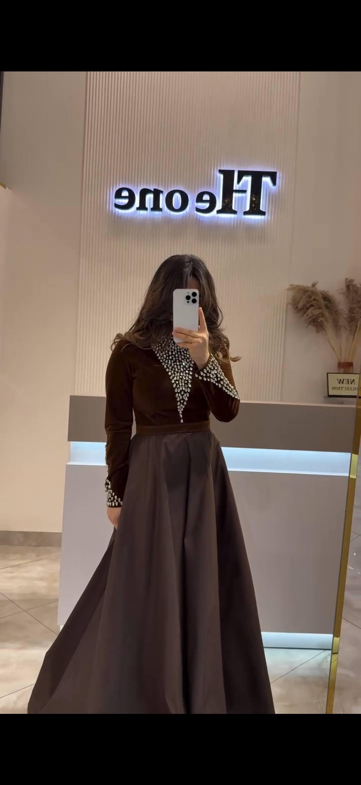 Modest Evening Dress – Velvet & Satin with Pearl Embellishments