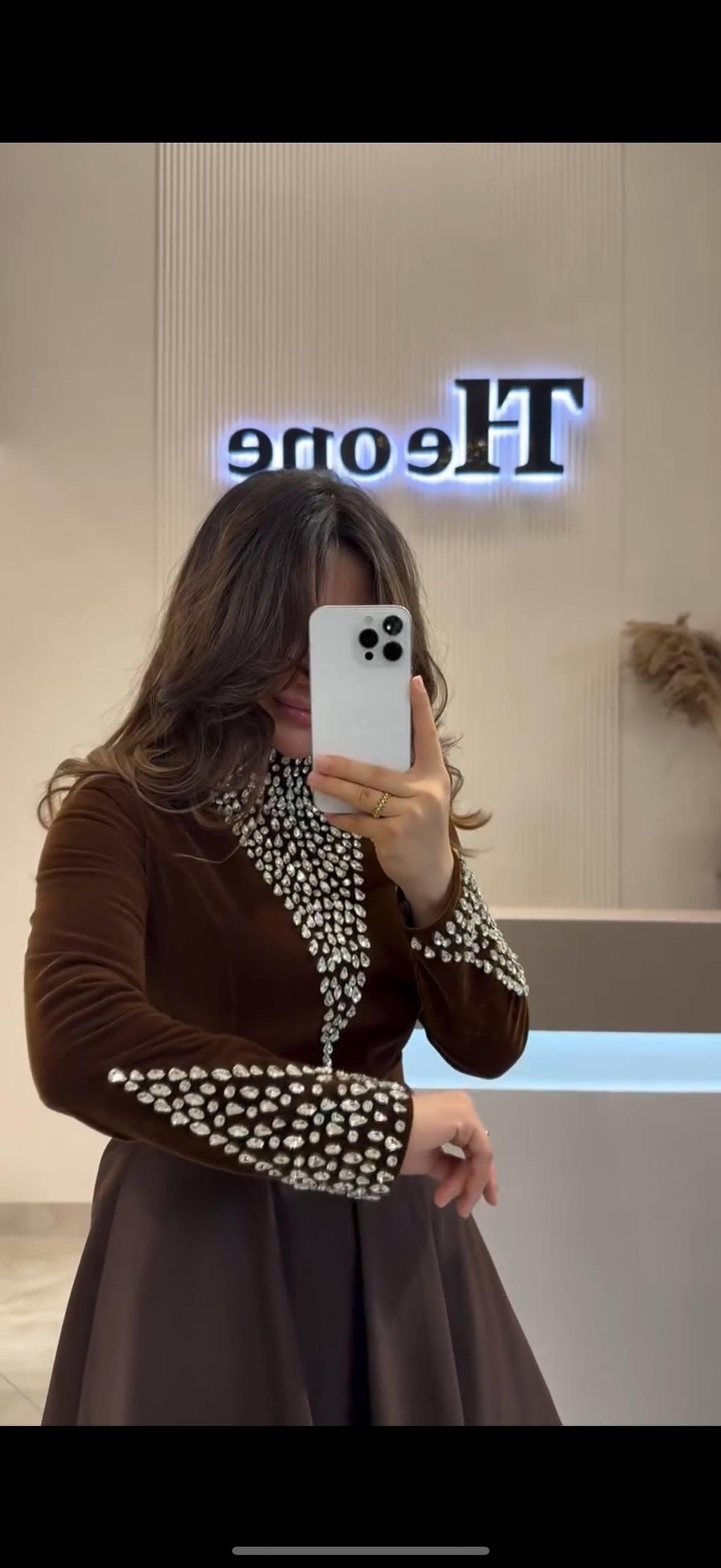 Modest Evening Dress – Velvet & Satin with Pearl Embellishments