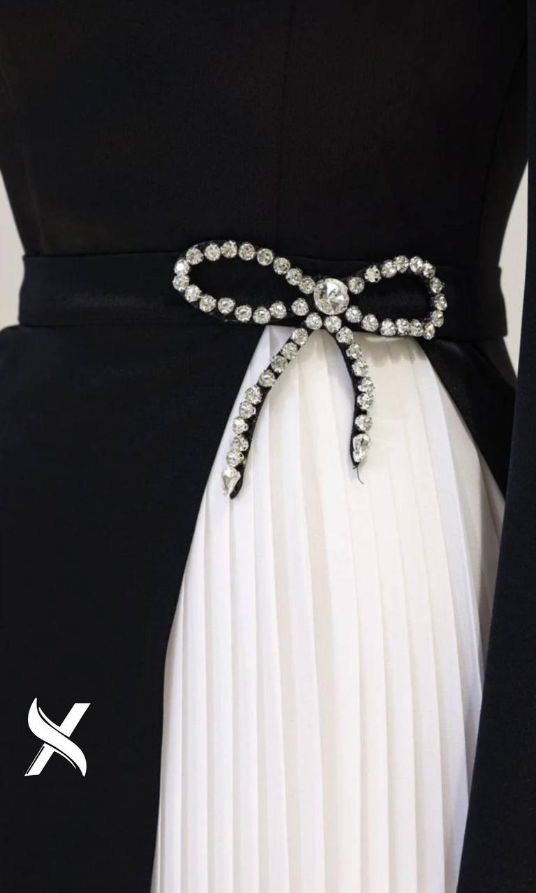 Modest Evening Dress – Turkish Crepe with Diamond Bow Waist Accessory