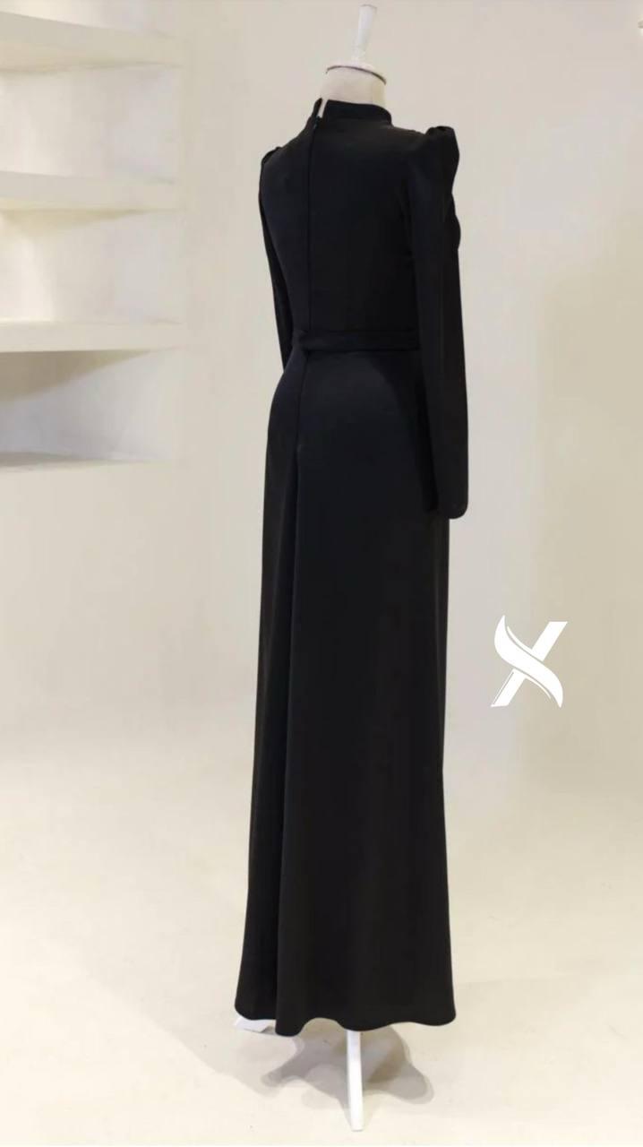 Modest Evening Dress – Turkish Crepe with Diamond Bow Waist Accessory