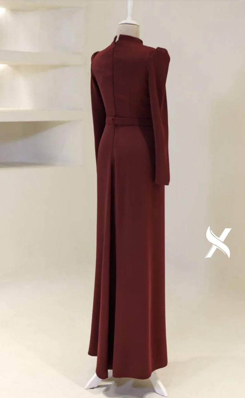 Modest Evening Dress – Turkish Crepe with Diamond Bow Waist Accessory