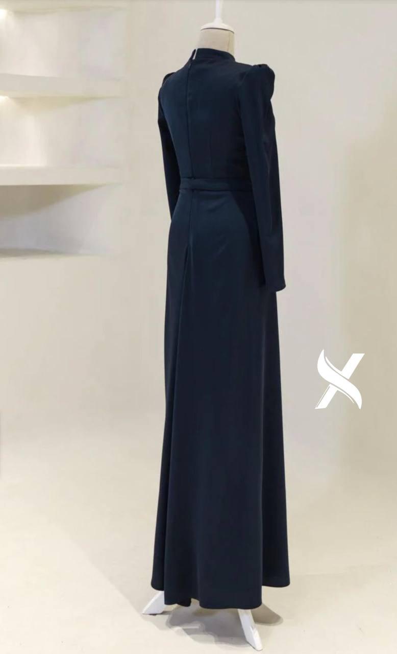Modest Evening Dress – Turkish Crepe with Diamond Bow Waist Accessory