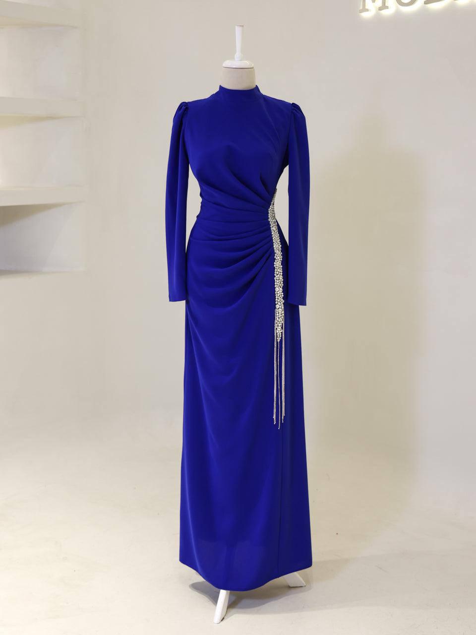 Modest Evening Dress – Turkish Crepe with Pearl & Accessory Trim