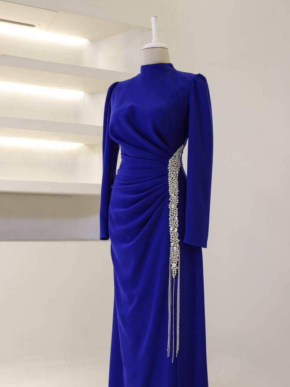 Modest Evening Dress – Turkish Crepe with Pearl & Accessory Trim