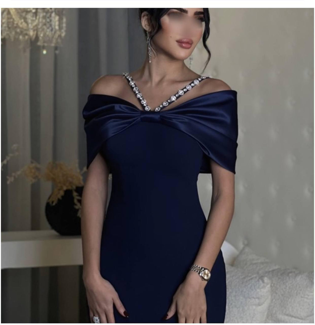 Turkish Evening Dress – Satin Collar & Double Fabric with Pearl Neck Detail