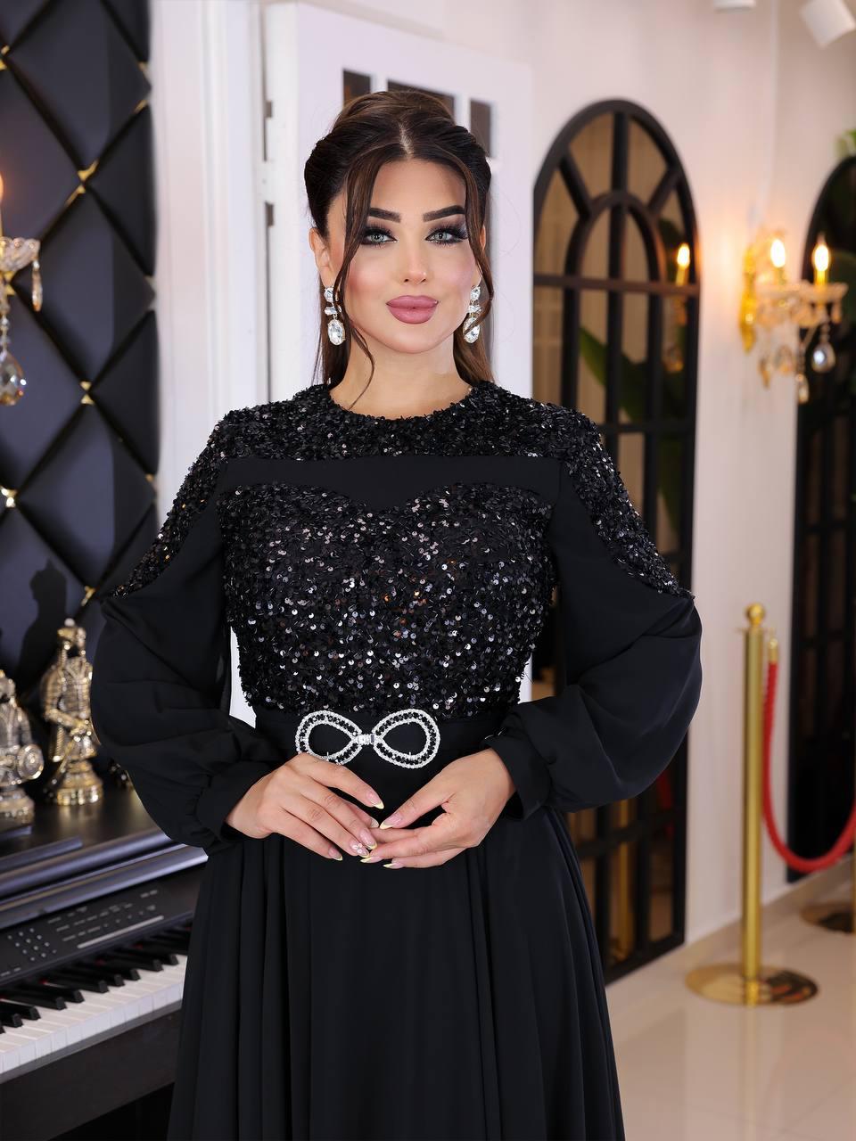 Plus-Size Turkish Modest Dress – Chiffon Wide Skirt & Shiny Bodice