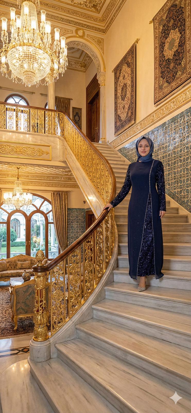 Plus-Size Modest Turkish Evening Dress – Chiffon & Double Fabric