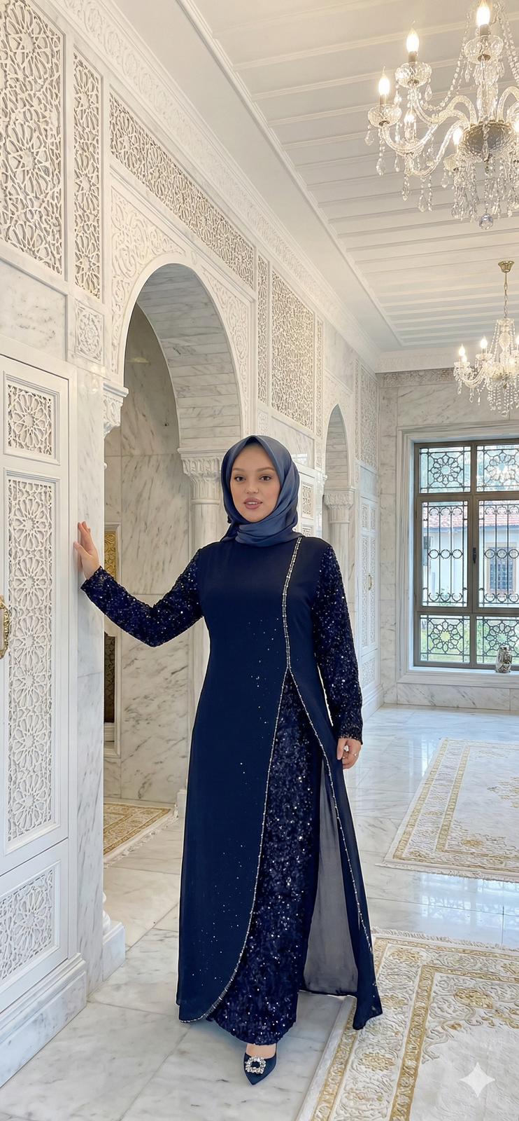 Plus-Size Modest Turkish Evening Dress – Chiffon & Double Fabric