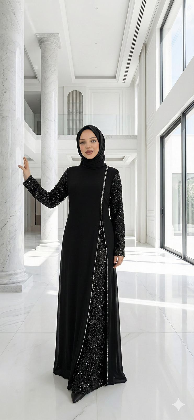 Plus-Size Modest Turkish Evening Dress – Chiffon & Double Fabric