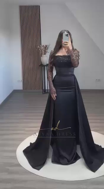 Turkish Evening Dress – Satin & Beaded Lace Top, Two-Piece Design