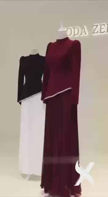 Turkish Modest Dress – Double Fabric with Chiffon & Diamond Details