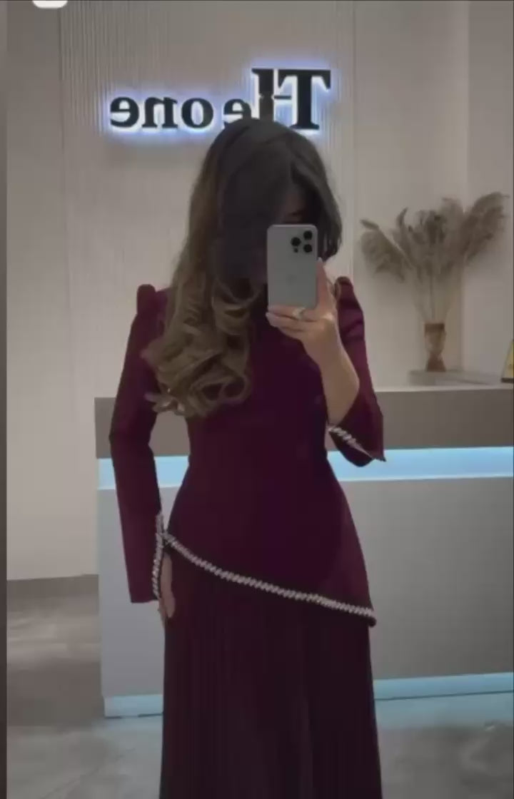 Turkish Modest Dress – Double Fabric with Chiffon & Diamond Details