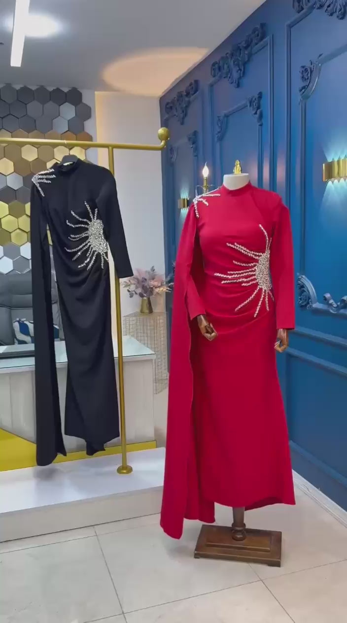 Turkish Modest Dress – Double Fabric with Shiny Accessory