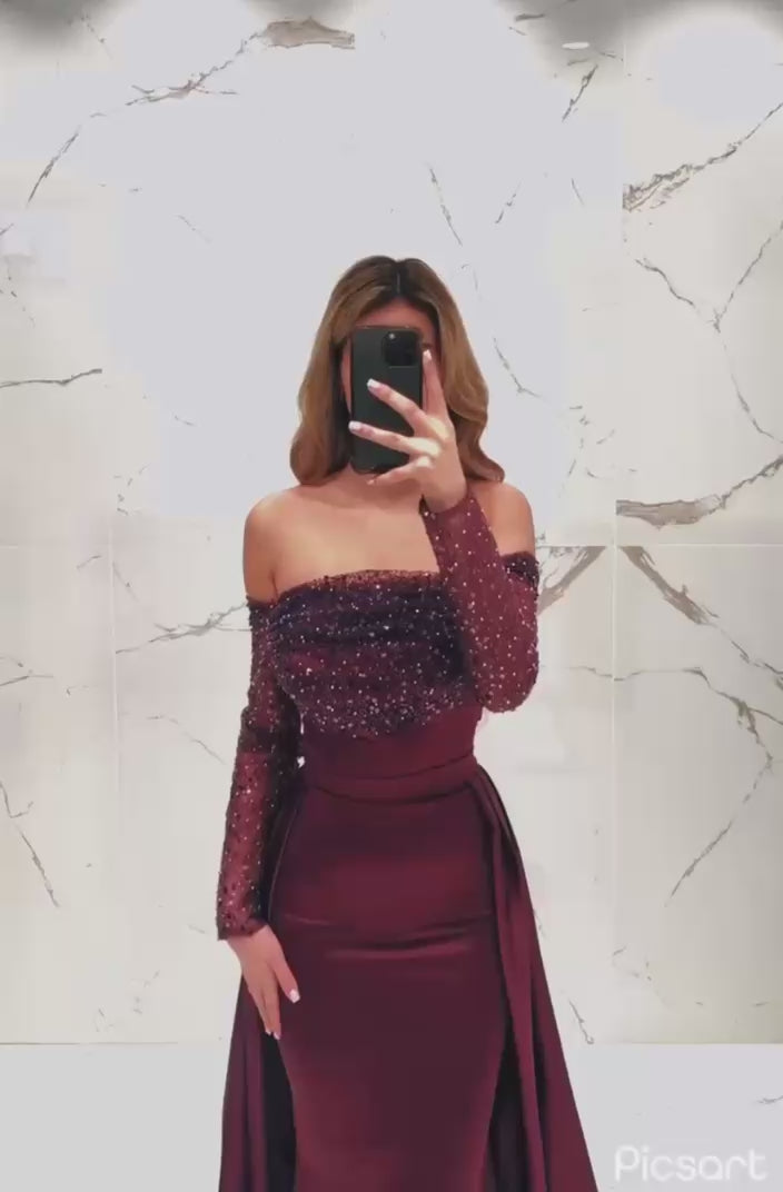 Turkish Evening Dress – Satin & Beaded Lace Top, Two-Piece Design