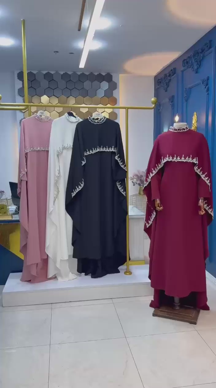 Turkish Modest Dress – Double Fabric with Shiny Accessory