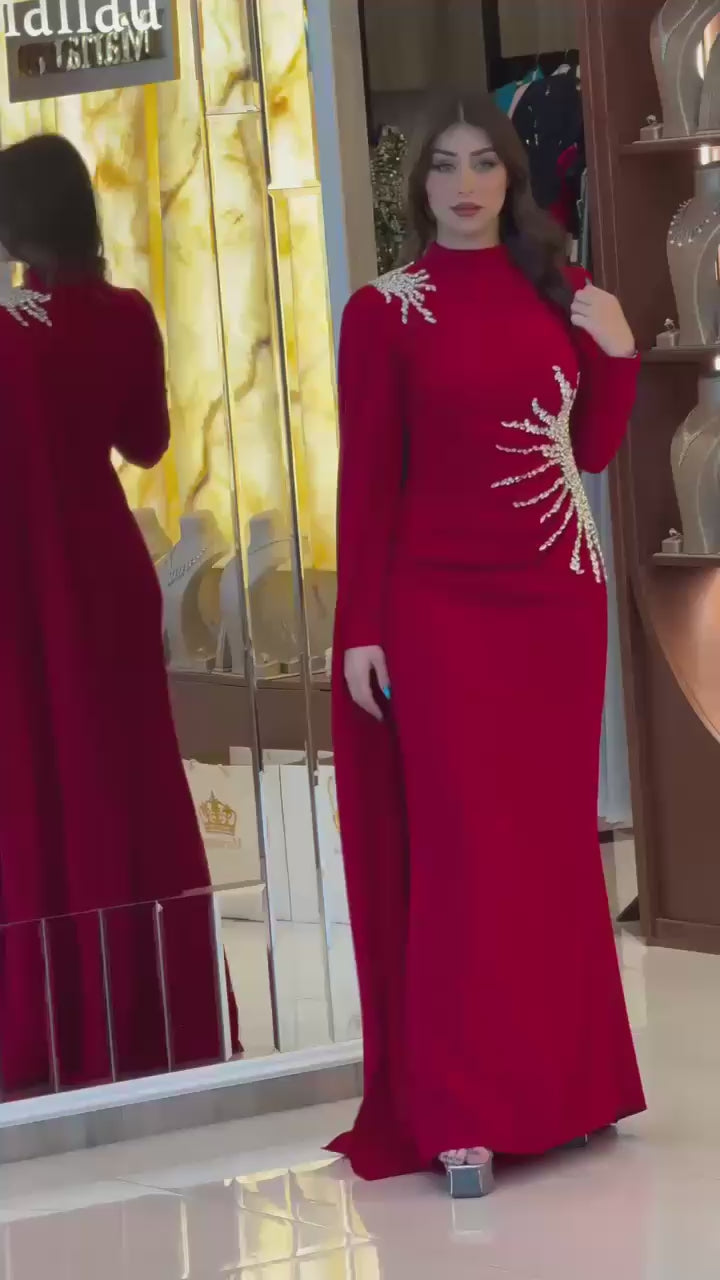 Turkish Modest Dress – Double Fabric with Shiny Accessory