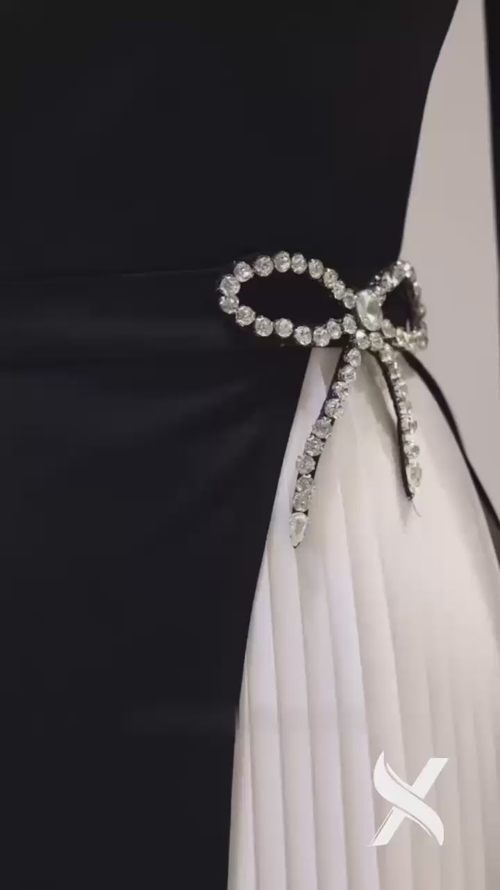 Modest Evening Dress – Turkish Crepe with Diamond Bow Waist Accessory