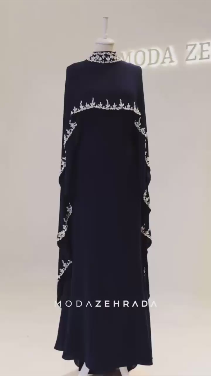 Turkish Modest Dress – Double Fabric with Shiny Accessory