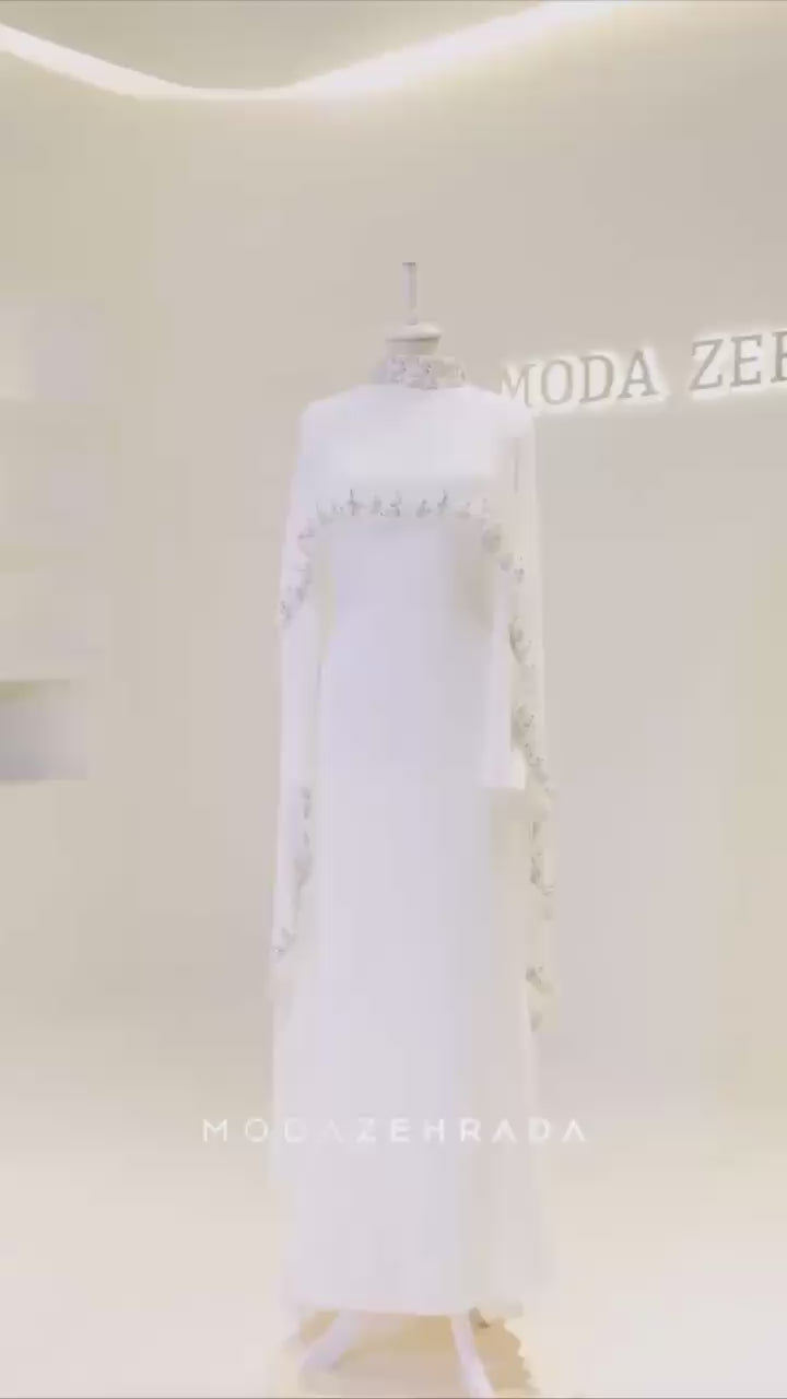 Turkish Modest Dress – Double Fabric with Shiny Accessory