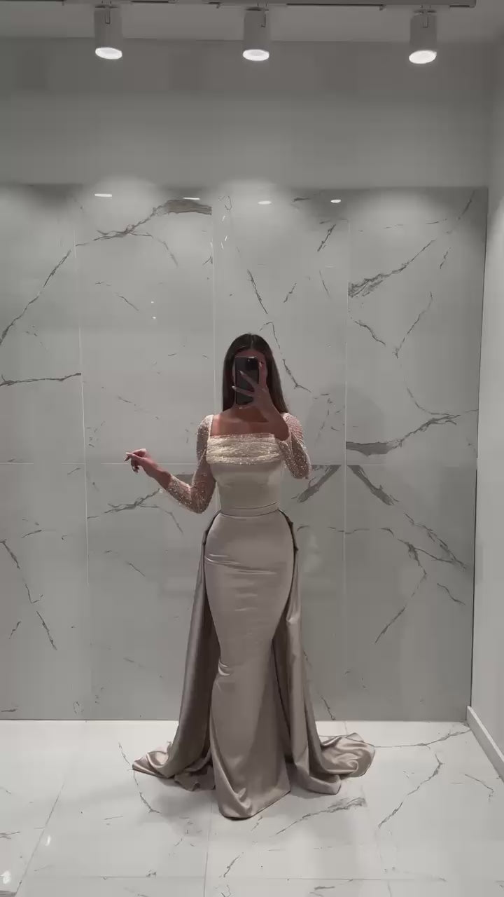 Turkish Evening Dress – Satin & Beaded Lace Top, Two-Piece Design