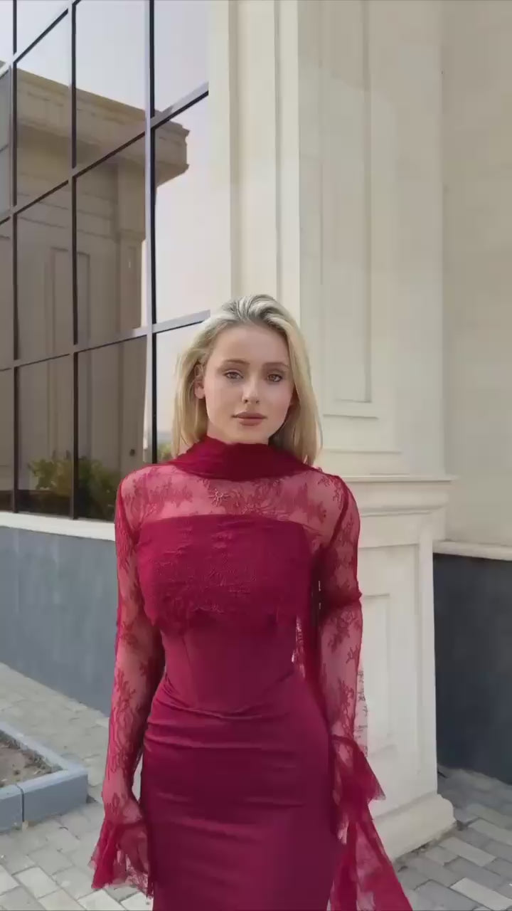 Two-Piece Evening Dress – Lace & Turkish Double Fabric